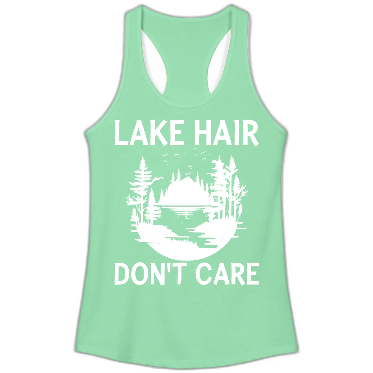 Lake Hair Don't Care Nature Scene Ladies Tank in Solid Mint