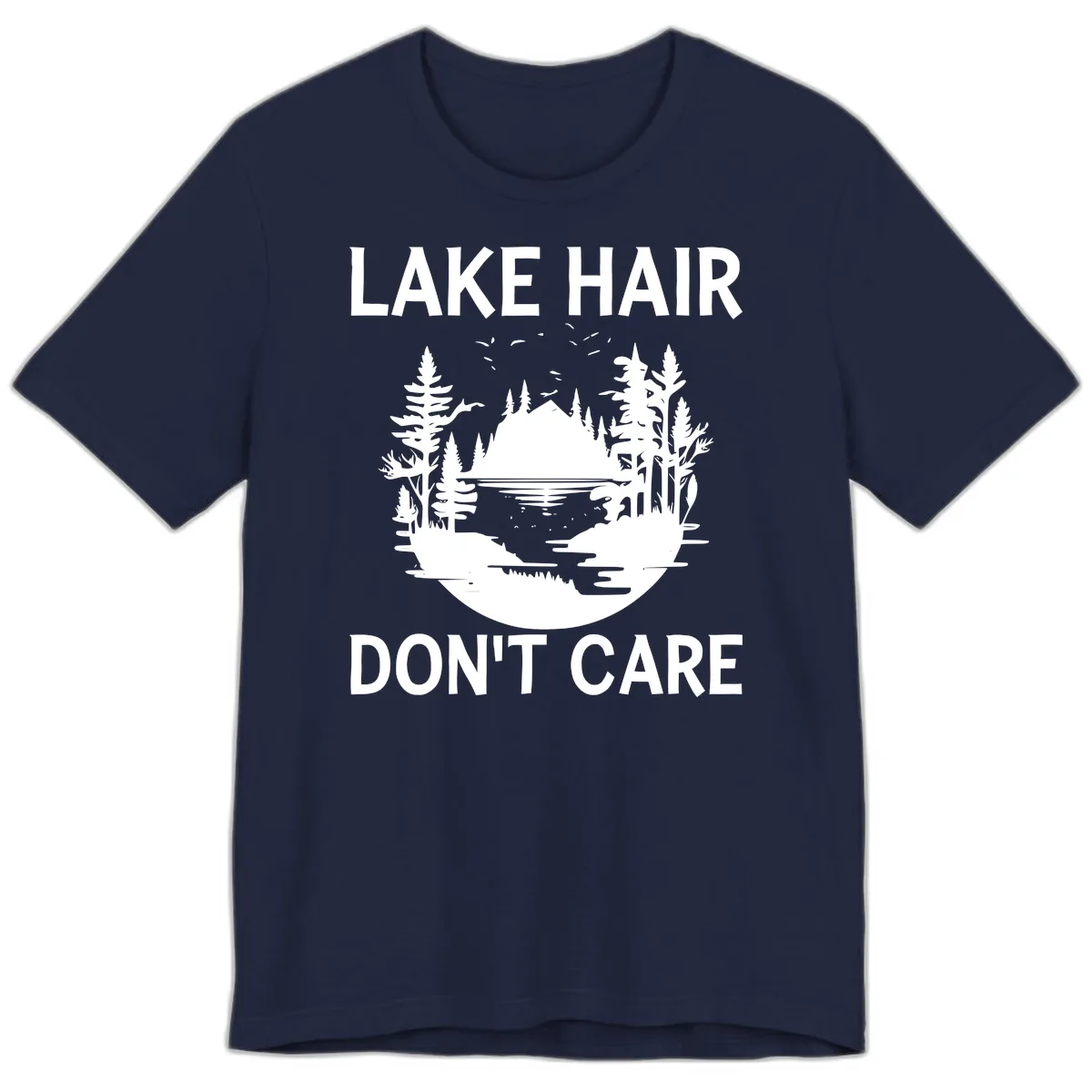 Lake Hair Don't Care Nature Scene Premium T-Shirt in Navy