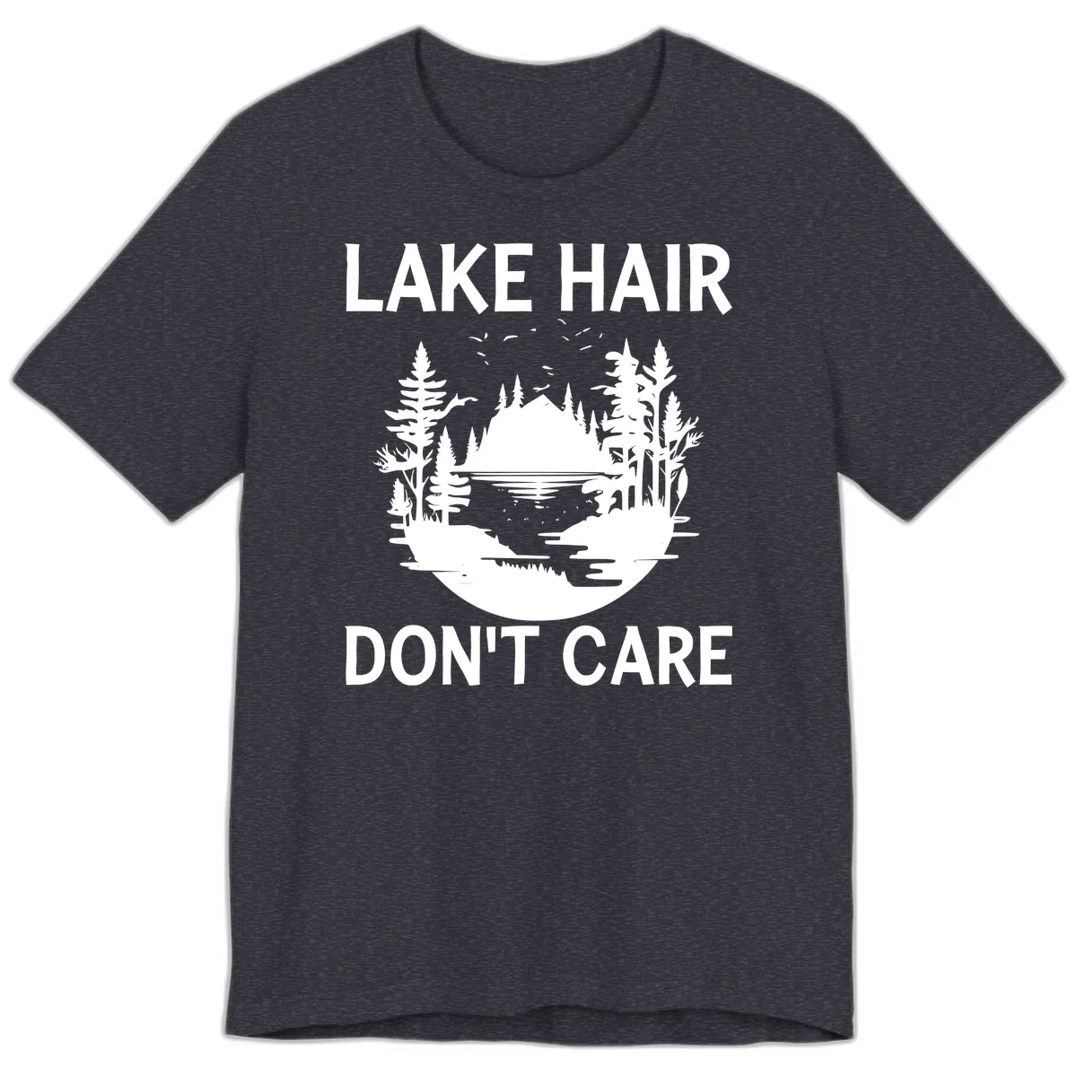 Lake Hair Don't Care Nature Scene Premium T-Shirt in Heather Navy
