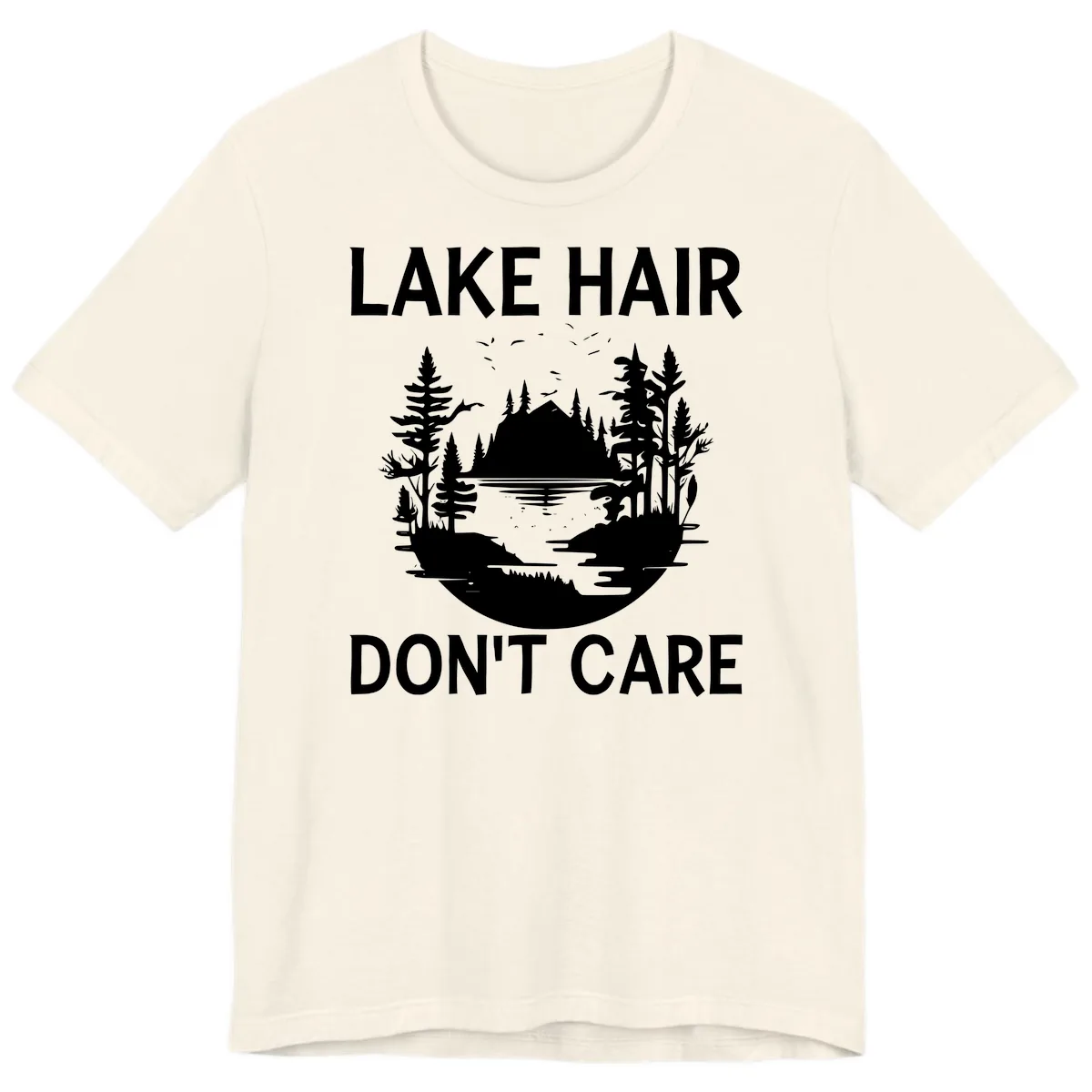 Lake Hair Don't Care Nature Scene Premium T-Shirt in Natural