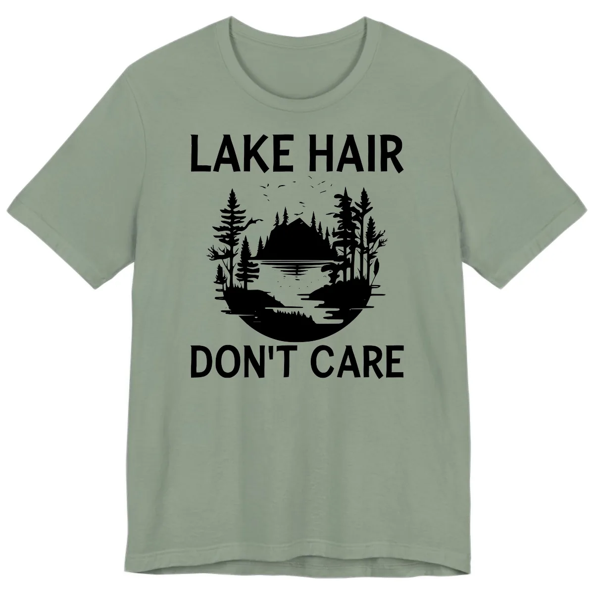 Lake Hair Don't Care Nature Scene Premium T-Shirt in Sage