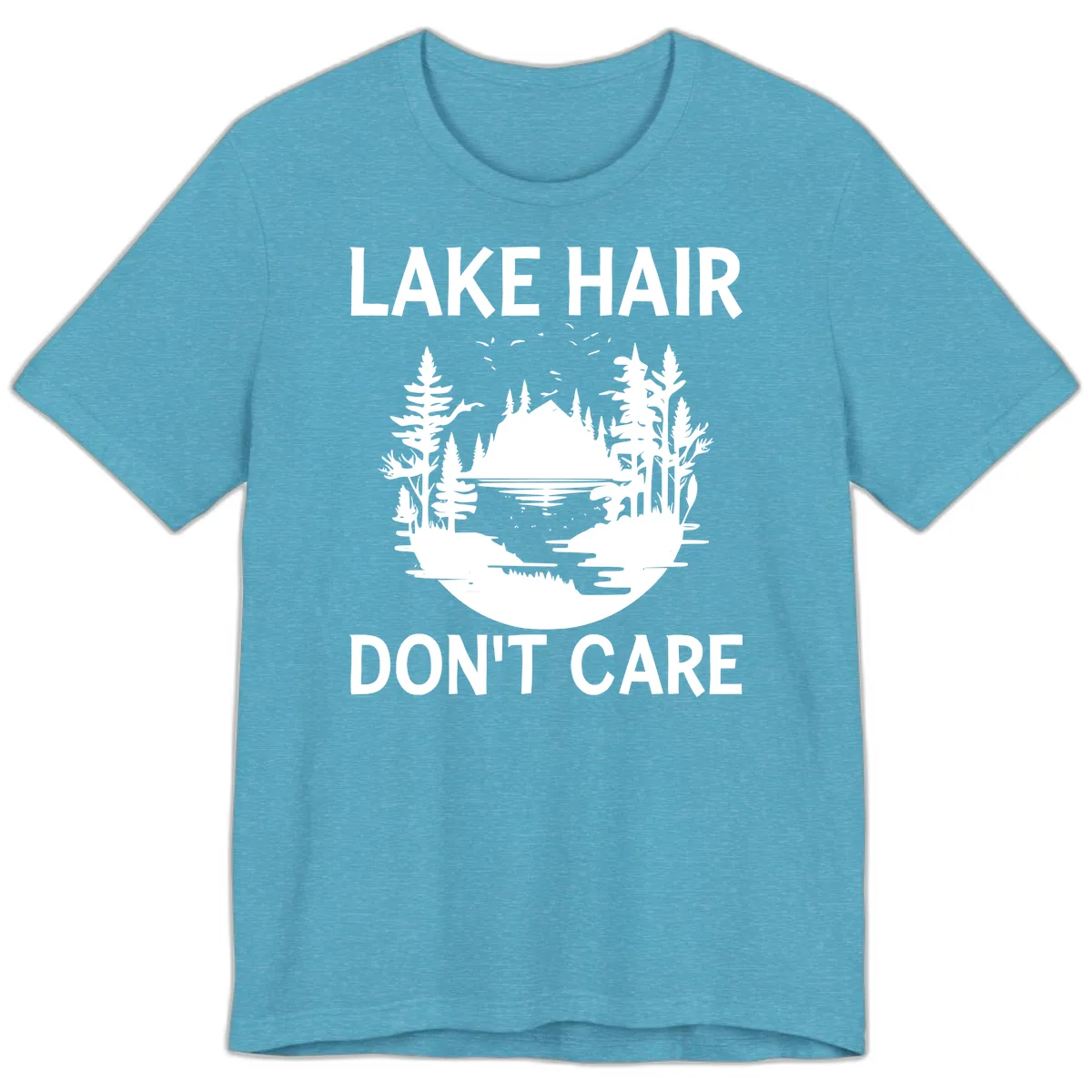 Lake Hair Don't Care Nature Scene Premium T-Shirt in Heather Aqua