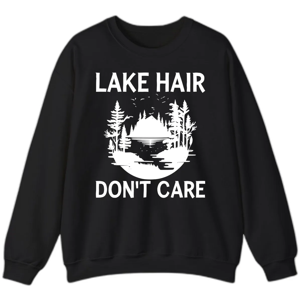 Lake Hair Don't Care Nature Scene Sweatshirt in Black