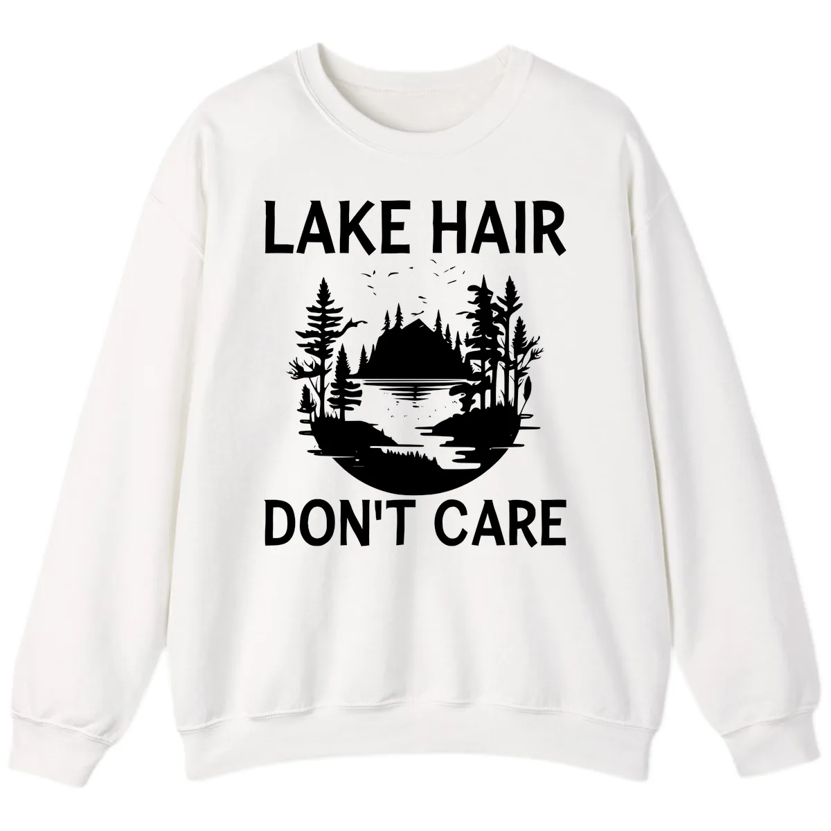 Lake Hair Don't Care Nature Scene Sweatshirt in White