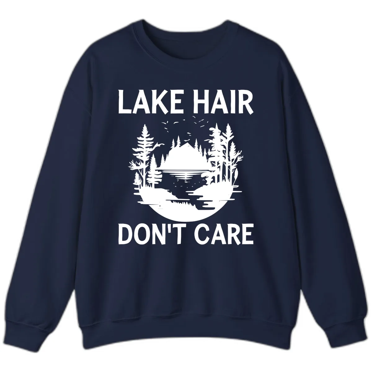 Lake Hair Don't Care Nature Scene Sweatshirt in Navy
