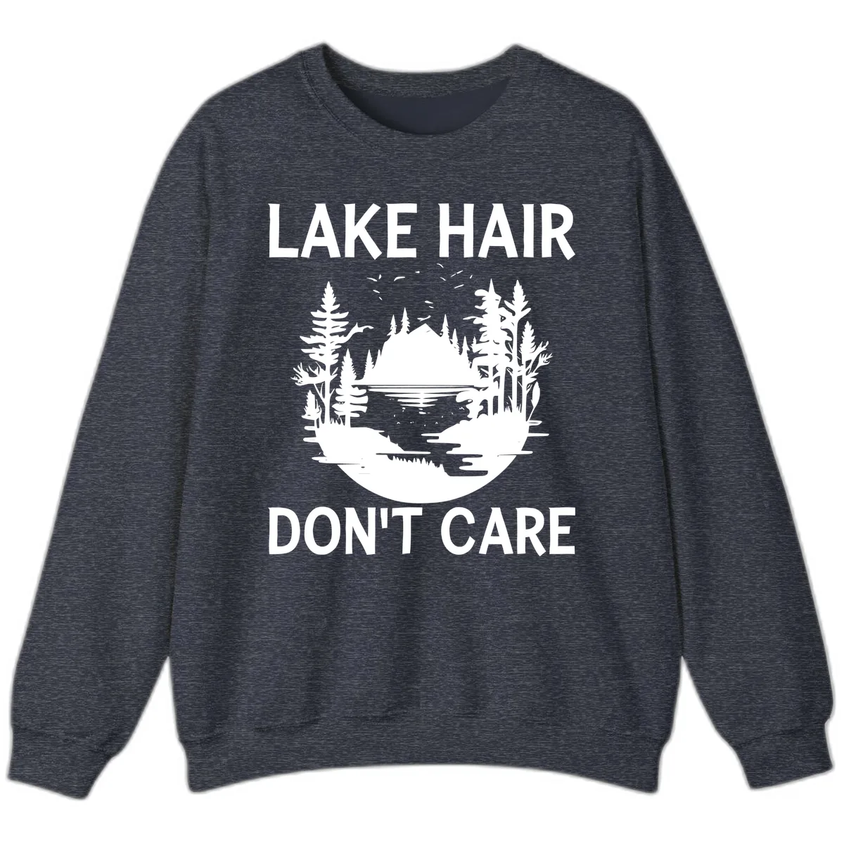 Lake Hair Don't Care Nature Scene Sweatshirt in Heather Sport Dark Navy