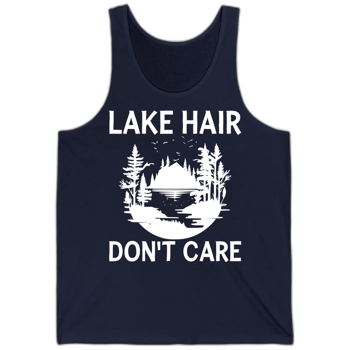 Lake Hair Don't Care Nature Scene Tank in Navy