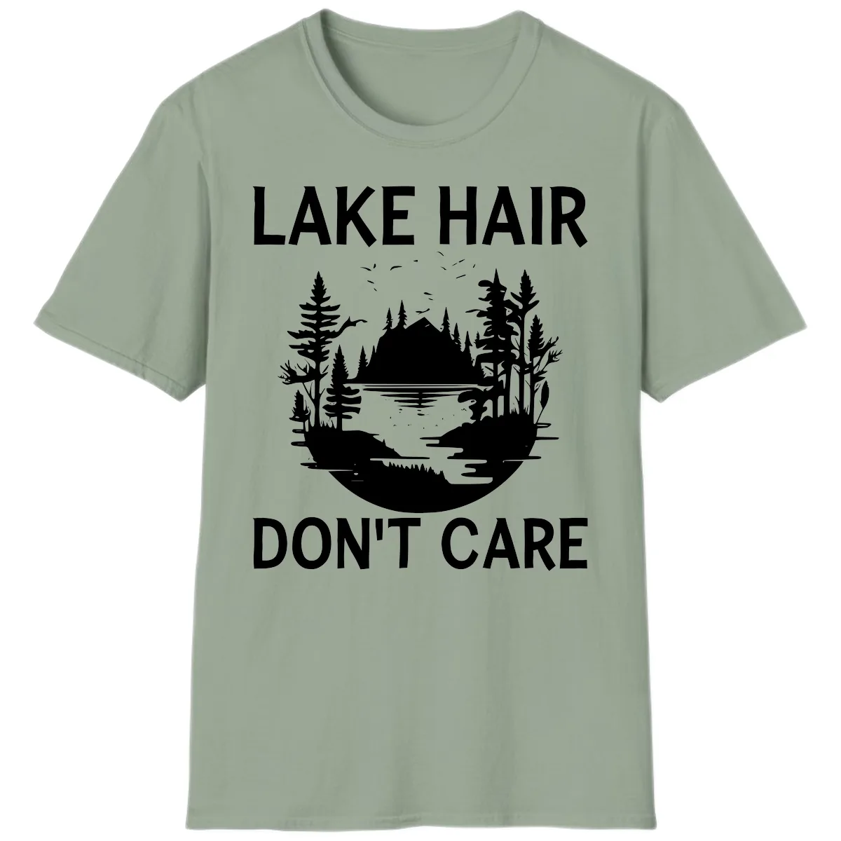 Lake Hair Don't Care Nature Scene T-Shirt in Sage