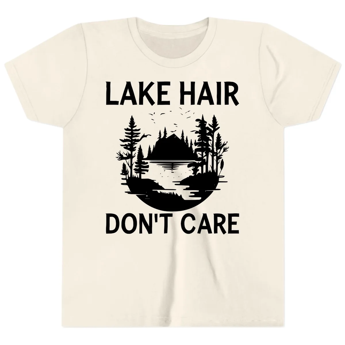 Lake Hair Don't Care Nature Scene Youth T-Shirt in Natural