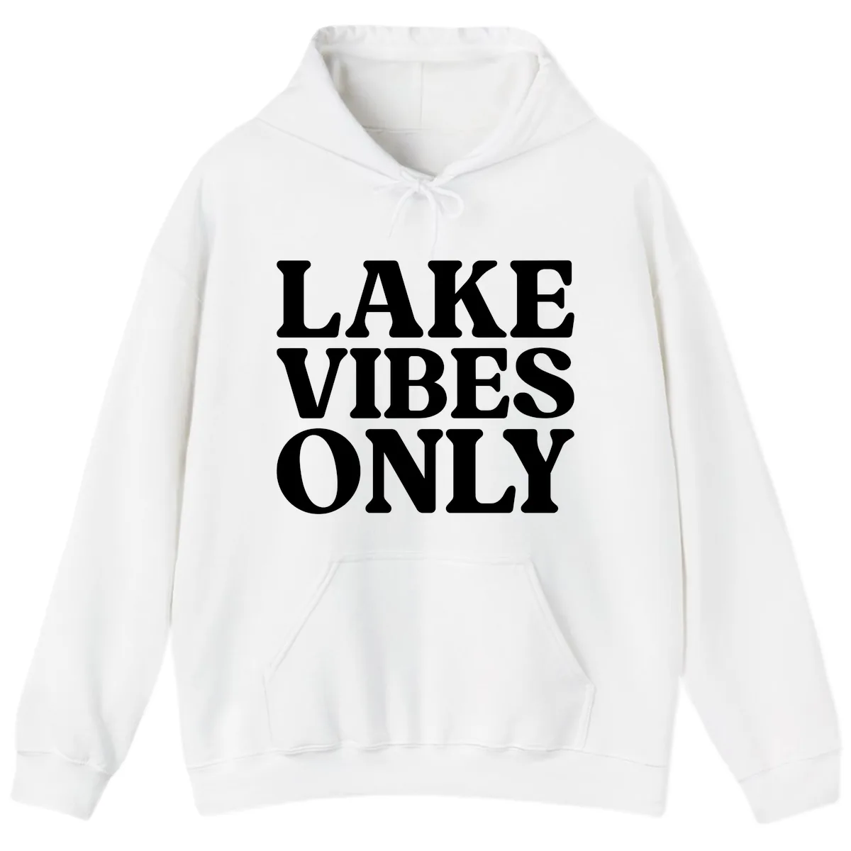 Lake Vibes Only Typography Design Hoodie in White