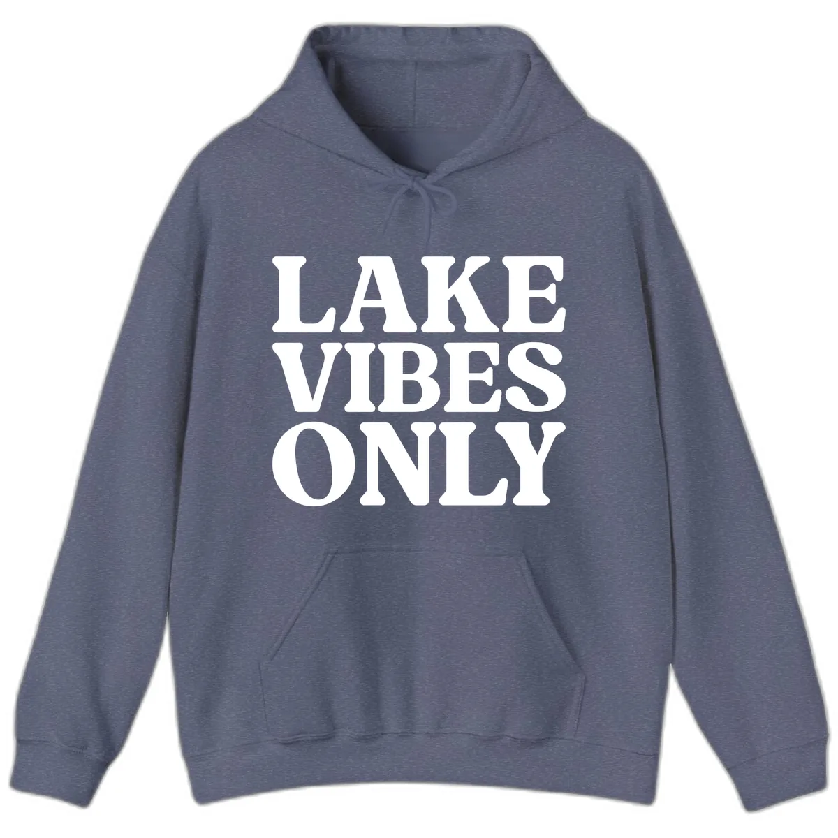 Lake Vibes Only Typography Design Hoodie in Heather Navy