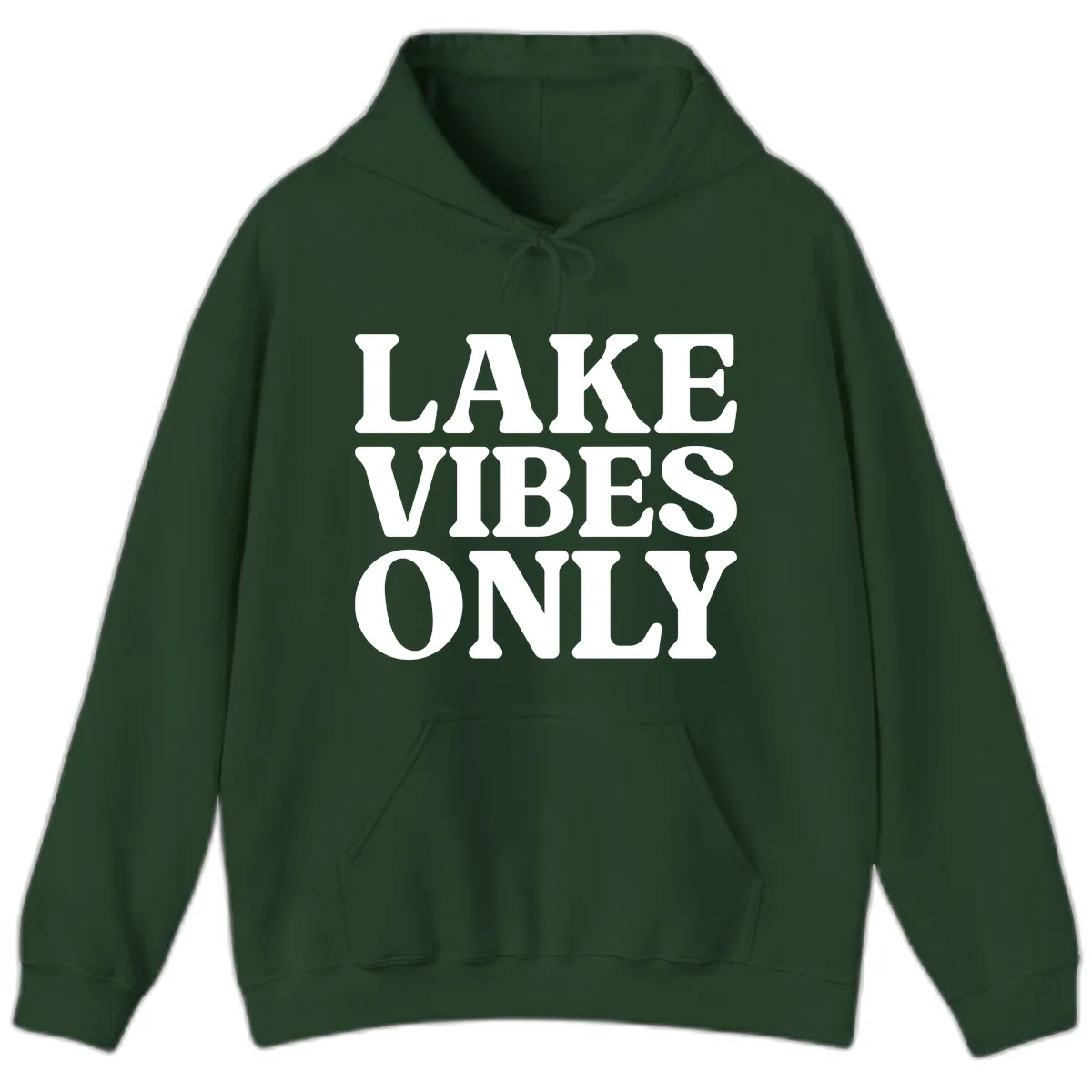 Lake Vibes Only Typography Design Hoodie in Forest Green