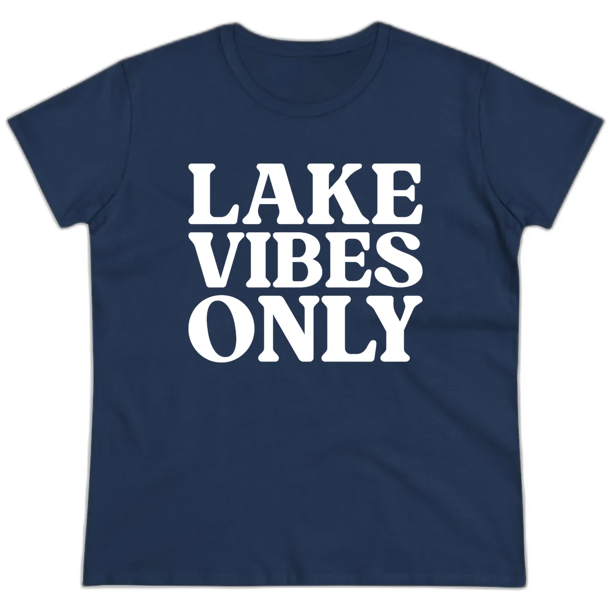 Lake Vibes Only Typography Design Ladies Tee in Navy