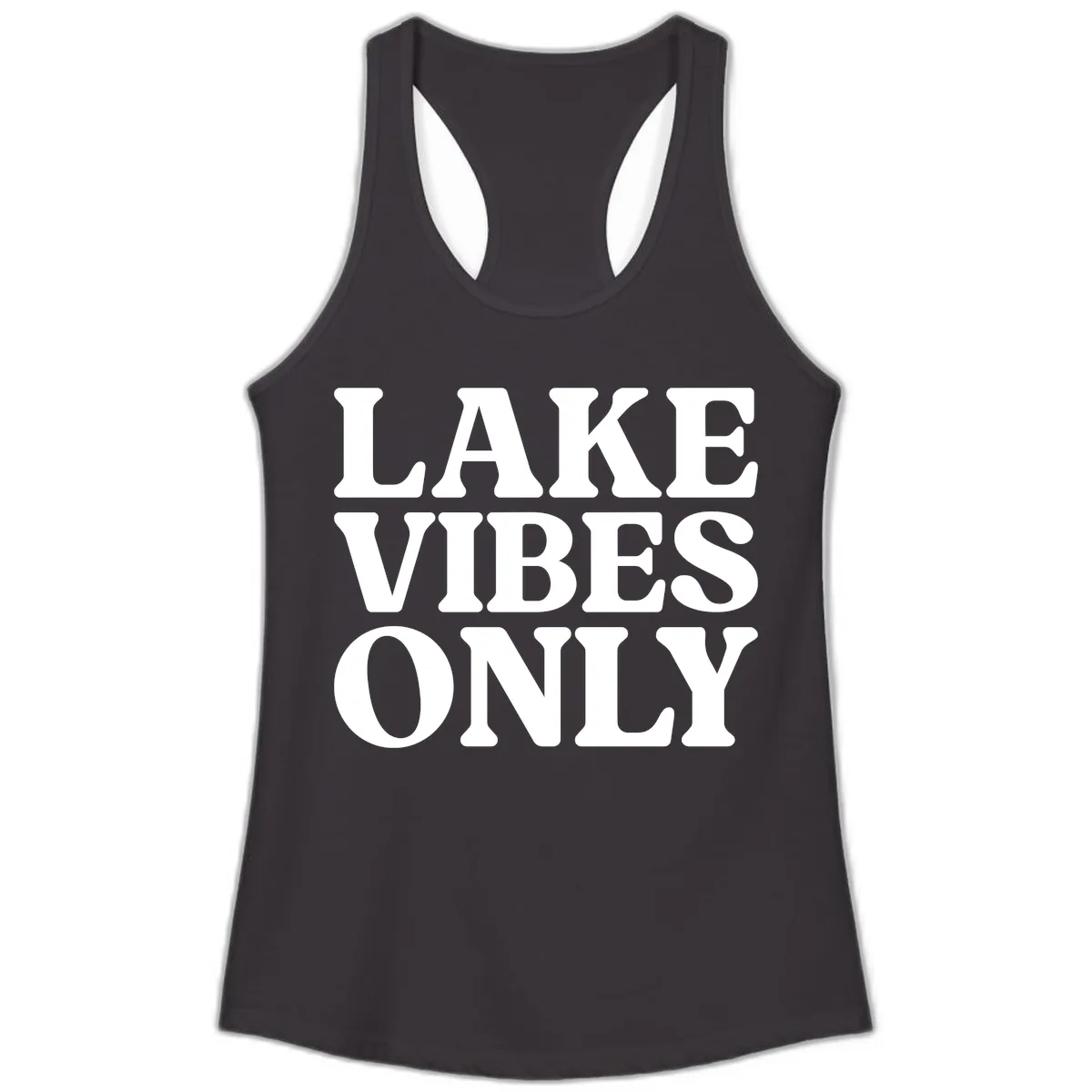 Lake Vibes Only Typography Design Ladies Tank in Black