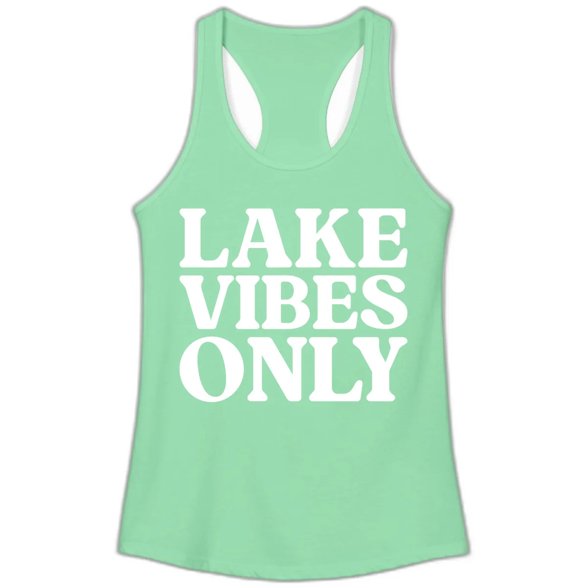 Lake Vibes Only Typography Design Ladies Tank in Solid Mint