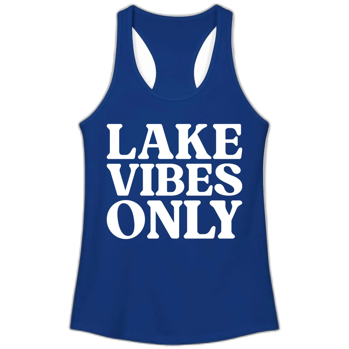 Lake Vibes Only Typography Design Ladies Tank in Solid Royal