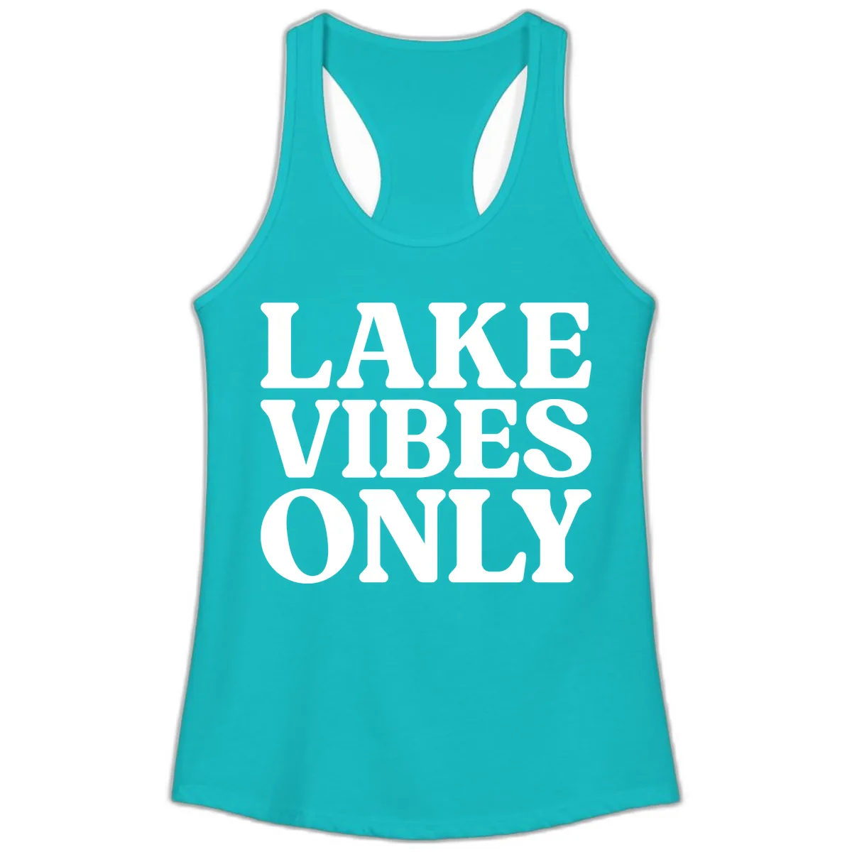 Lake Vibes Only Typography Design Ladies Tank in Tahiti Blue