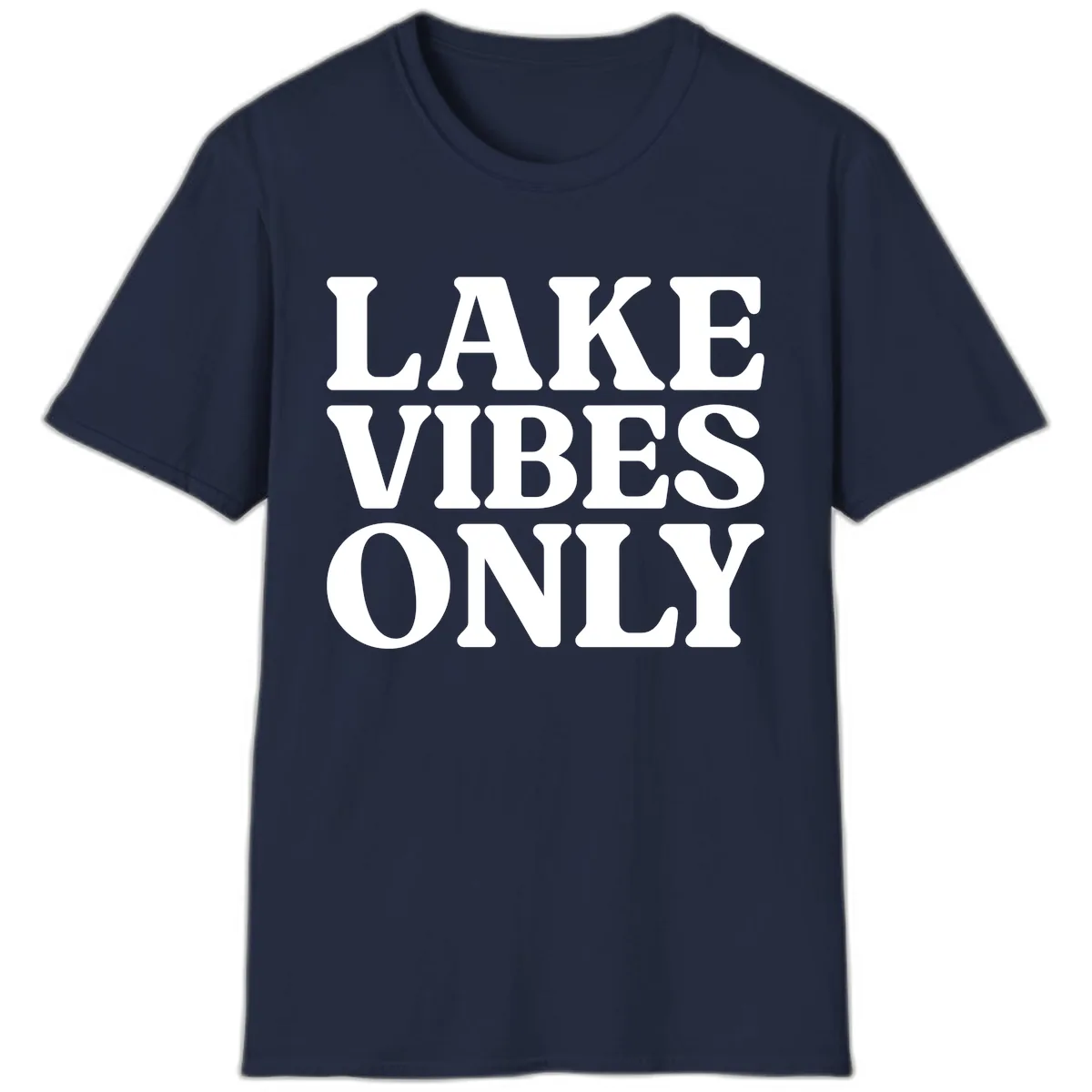 Lake Vibes Only Typography Design T-Shirt in Navy