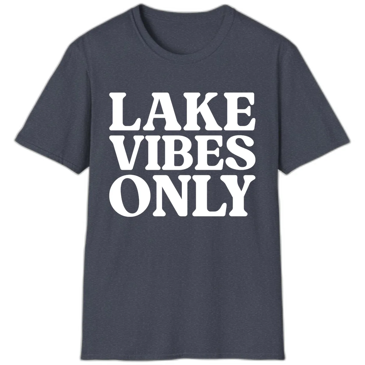 Lake Vibes Only Typography Design T-Shirt in Heather Navy