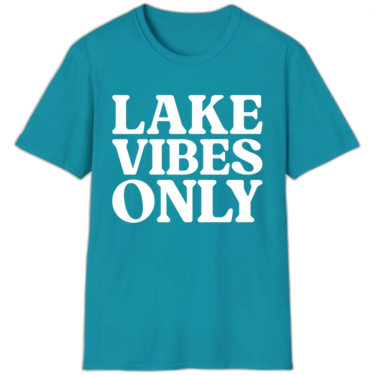 Lake Vibes Only Typography Design T-Shirt in Tropical Blue