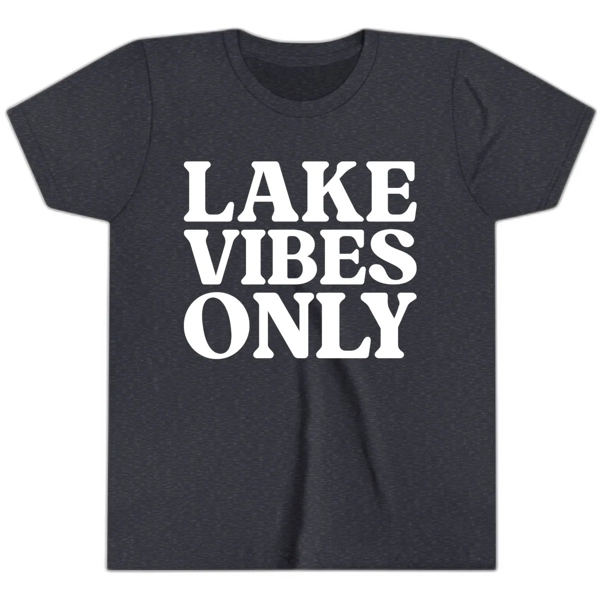 Lake Vibes Only Typography Design Youth T-Shirt in Heather Navy