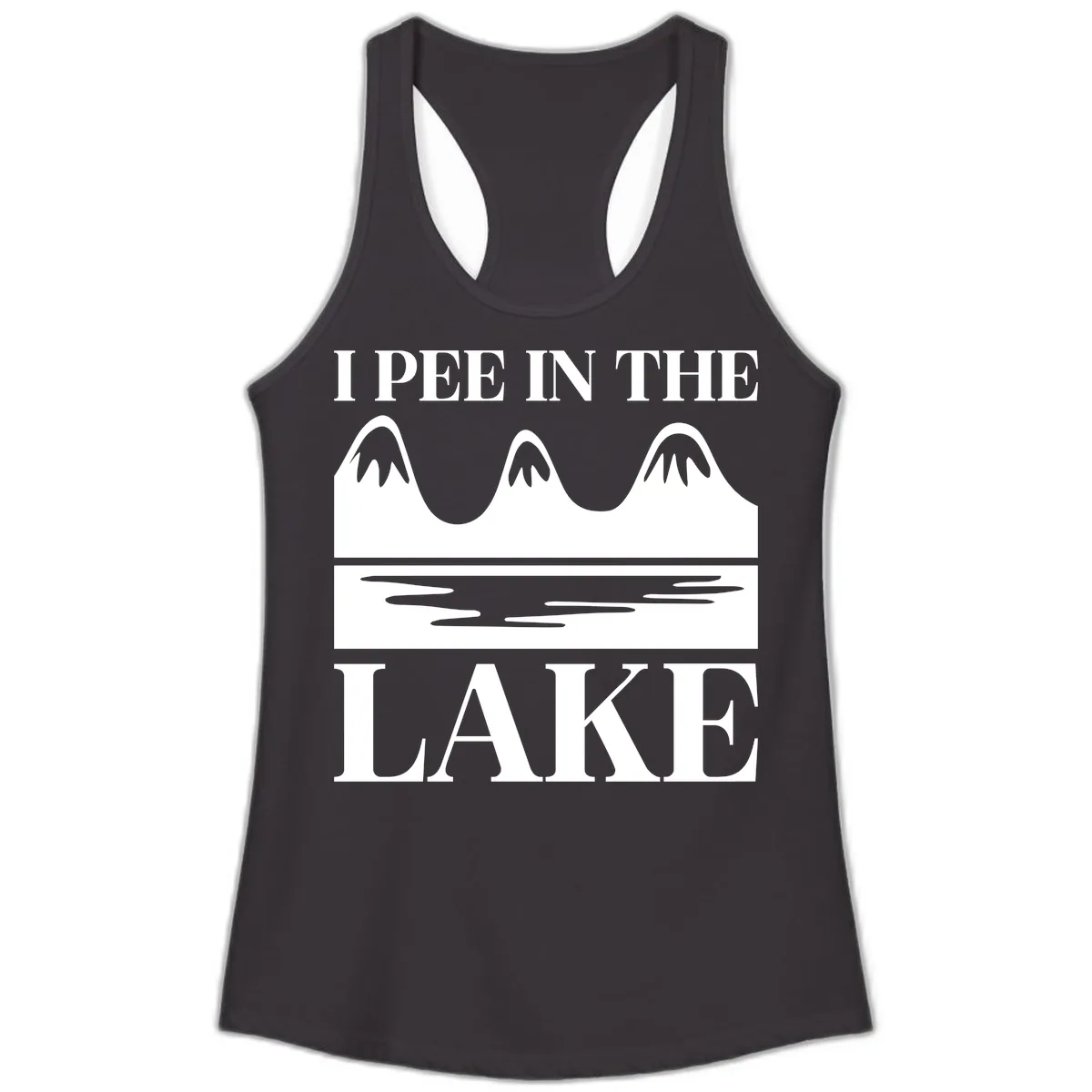 I Pee In The Lake Mountains Graphic Ladies Tank in Black