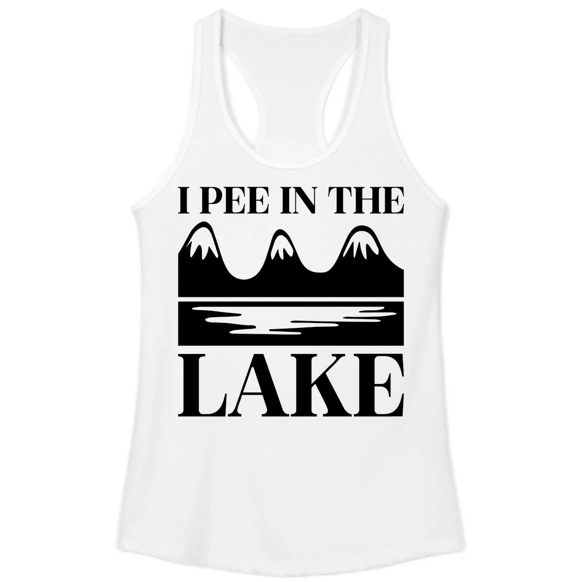 I Pee In The Lake Mountains Graphic Ladies Tank in White