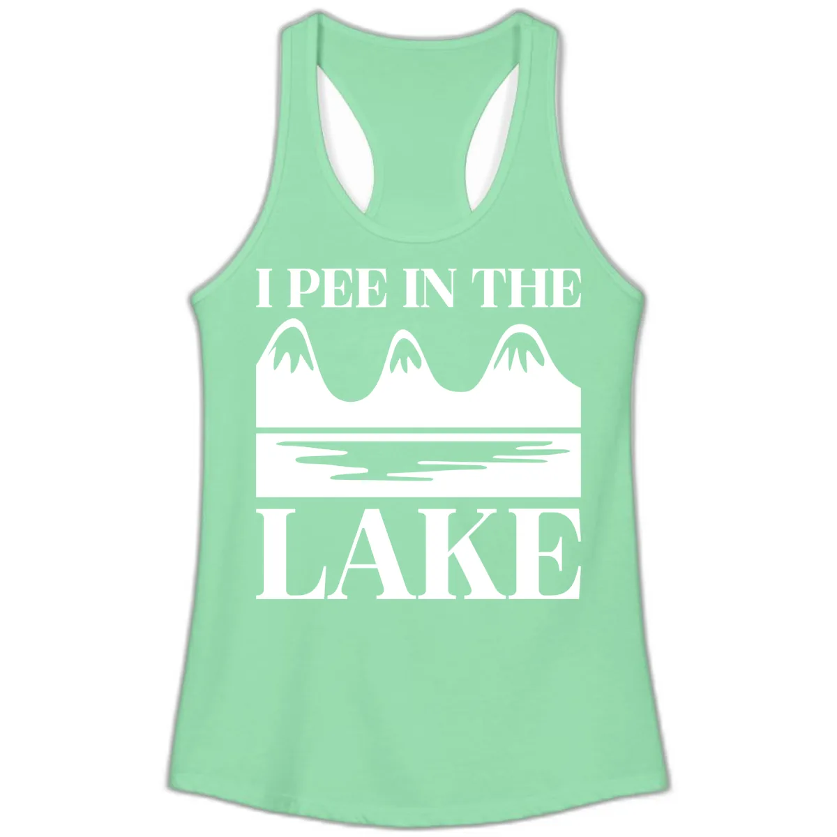 I Pee In The Lake Mountains Graphic Ladies Tank in Solid Mint