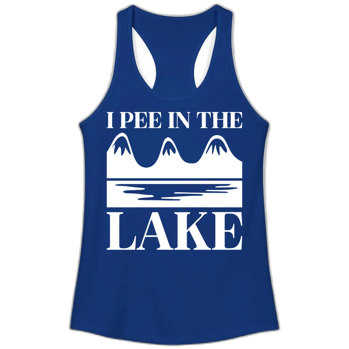 I Pee In The Lake Mountains Graphic Ladies Tank in Solid Royal