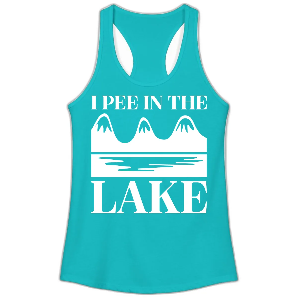 I Pee In The Lake Mountains Graphic Ladies Tank in Tahiti Blue