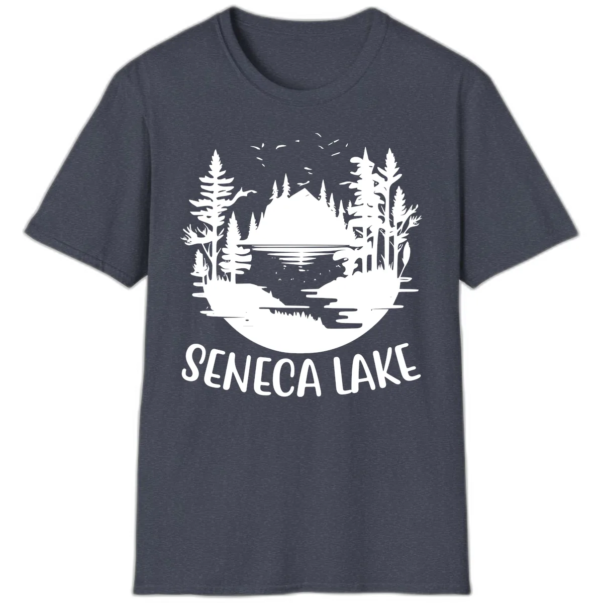 Seneca Lake Scenic Vista T-Shirt in Heather Navy