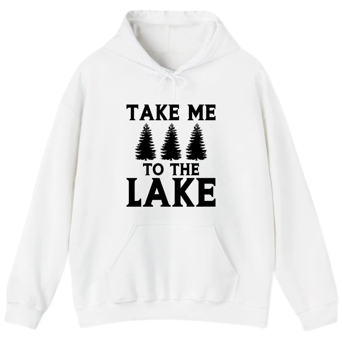 Take Me To The Lake Trees Design Hoodie in White