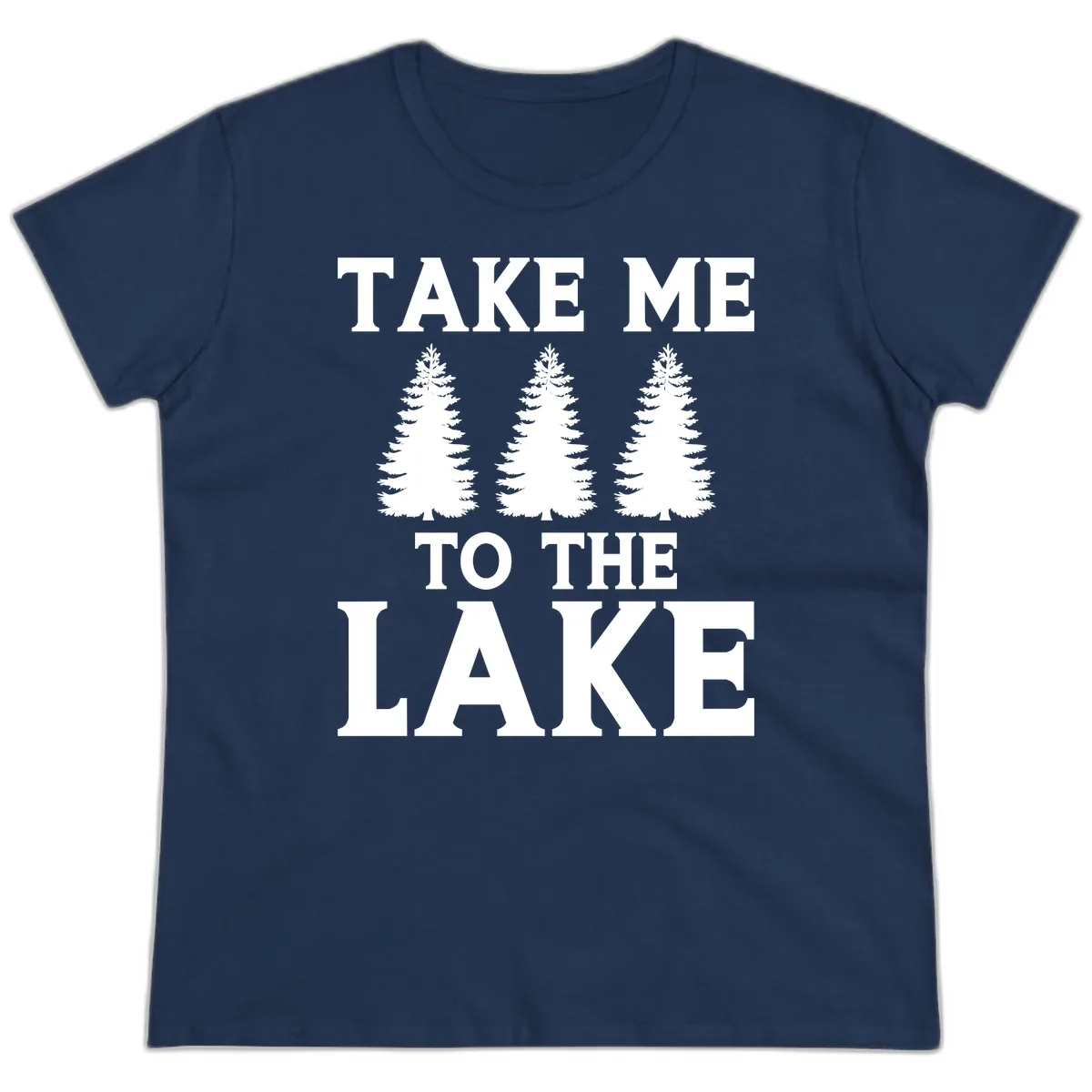 Take Me To The Lake Trees Design Ladies Tee in Navy