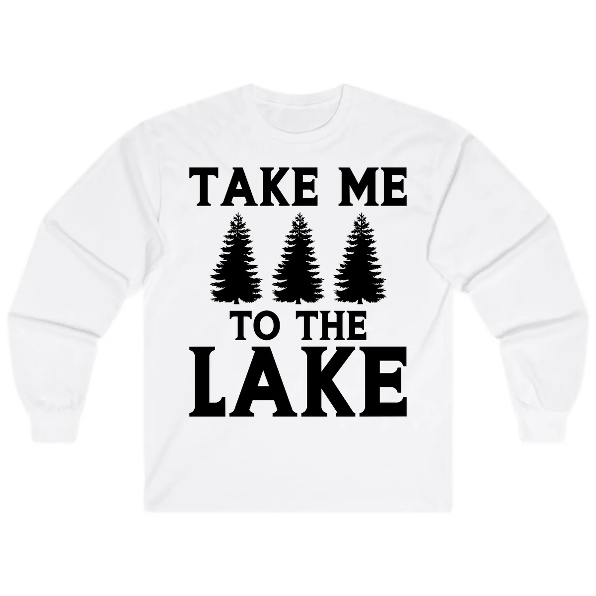 Take Me To The Lake Trees Design Long Sleeve in White
