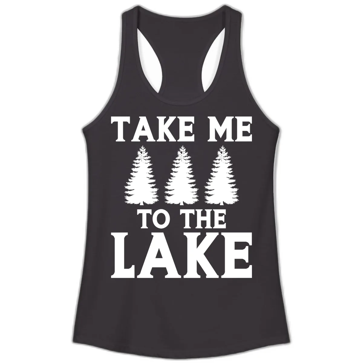 Take Me To The Lake Trees Design Ladies Tank in Black