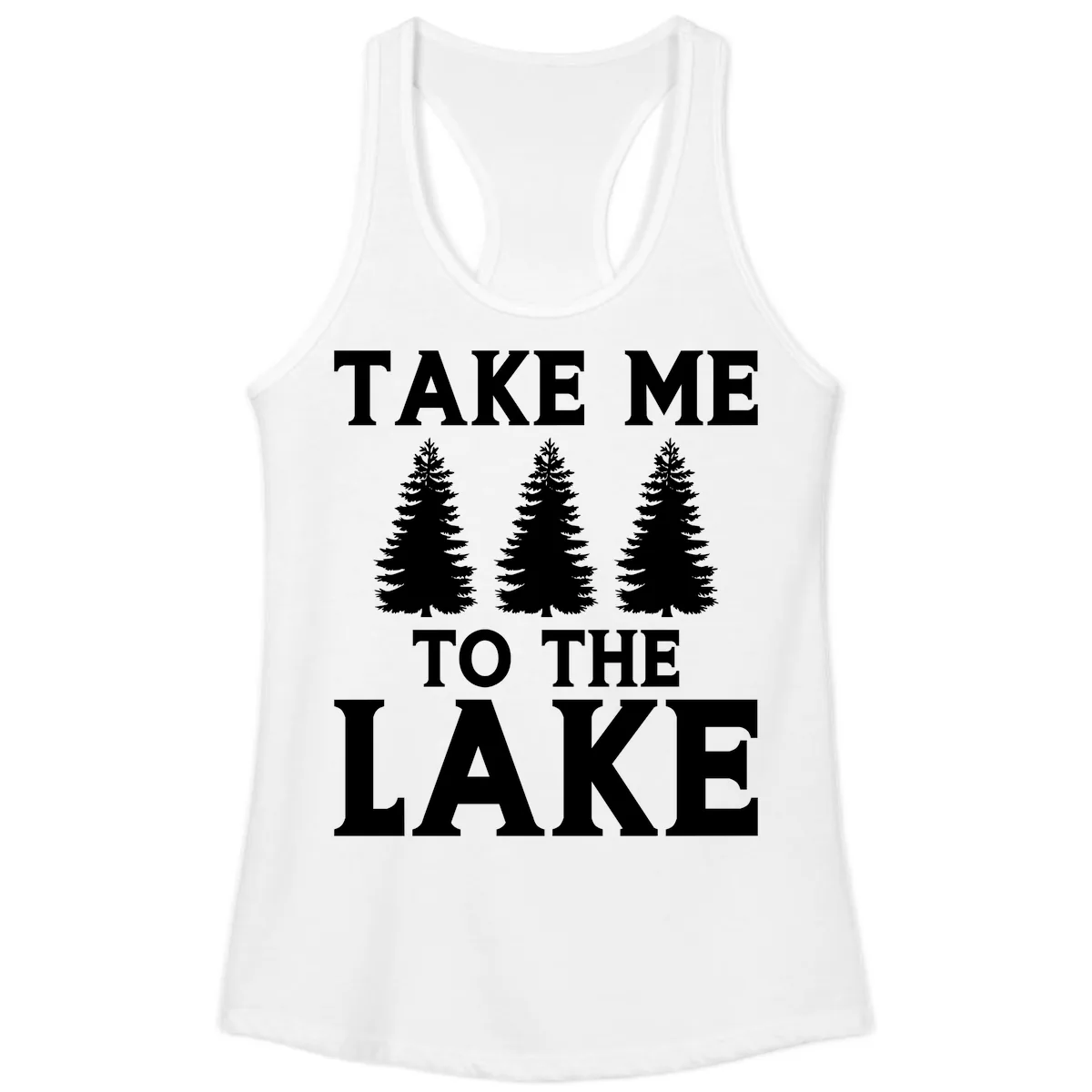 Take Me To The Lake Trees Design Ladies Tank in White