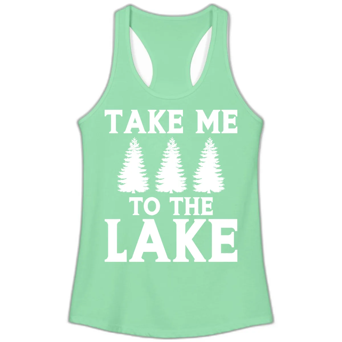Take Me To The Lake Trees Design Ladies Tank in Solid Mint