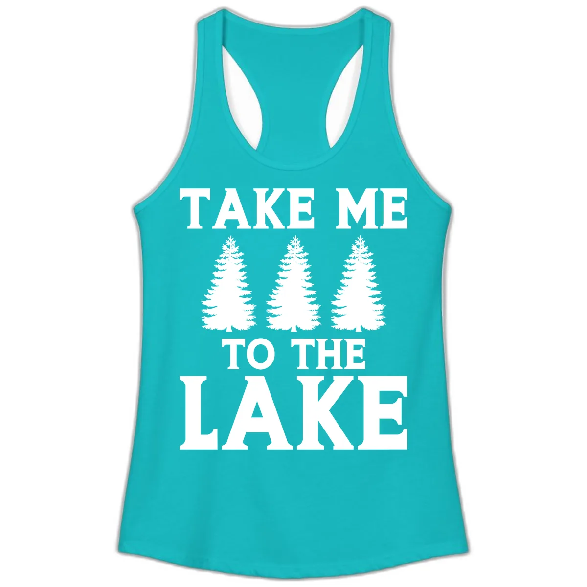 Take Me To The Lake Trees Design Ladies Tank in Tahiti Blue