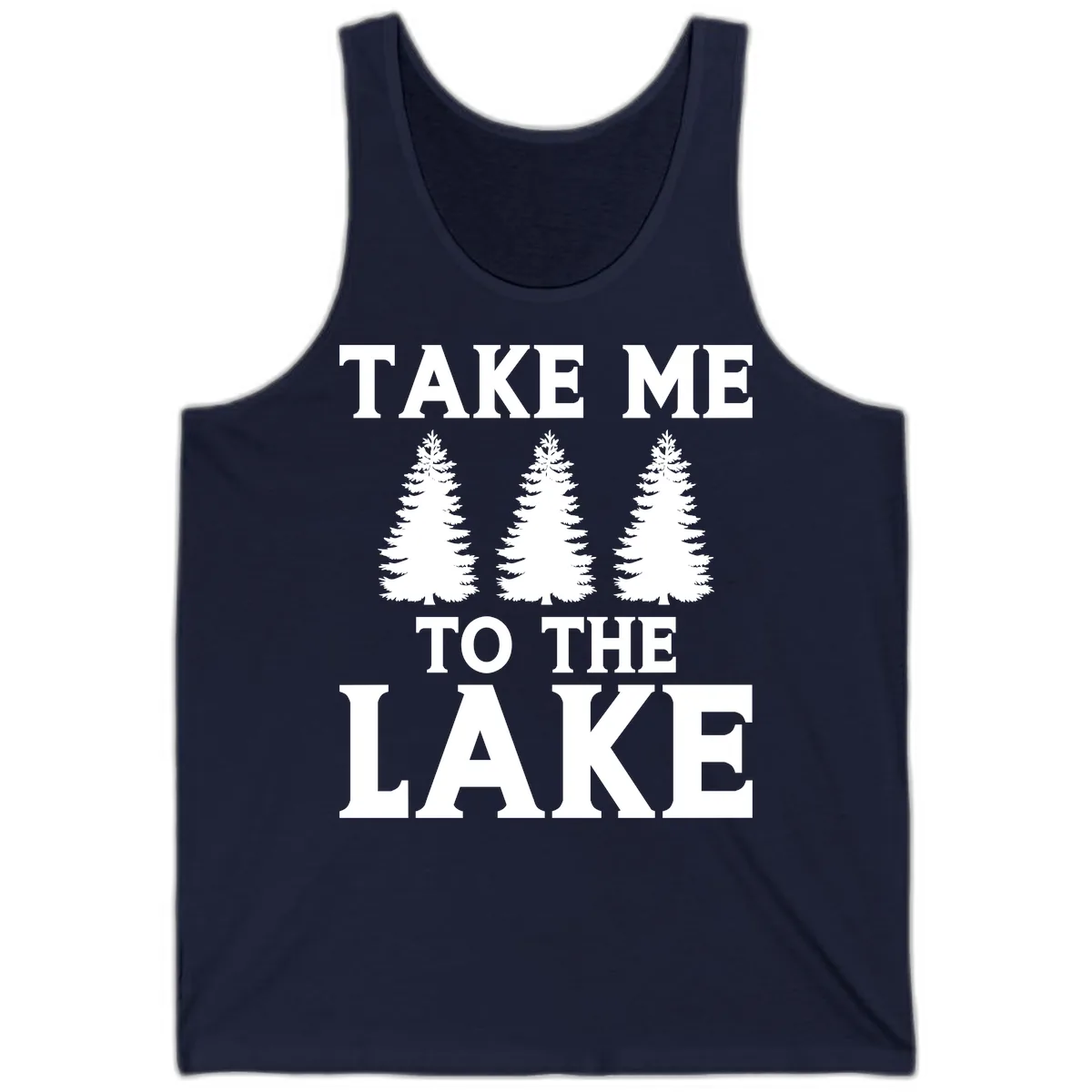 Take Me To The Lake Trees Design Tank in Navy