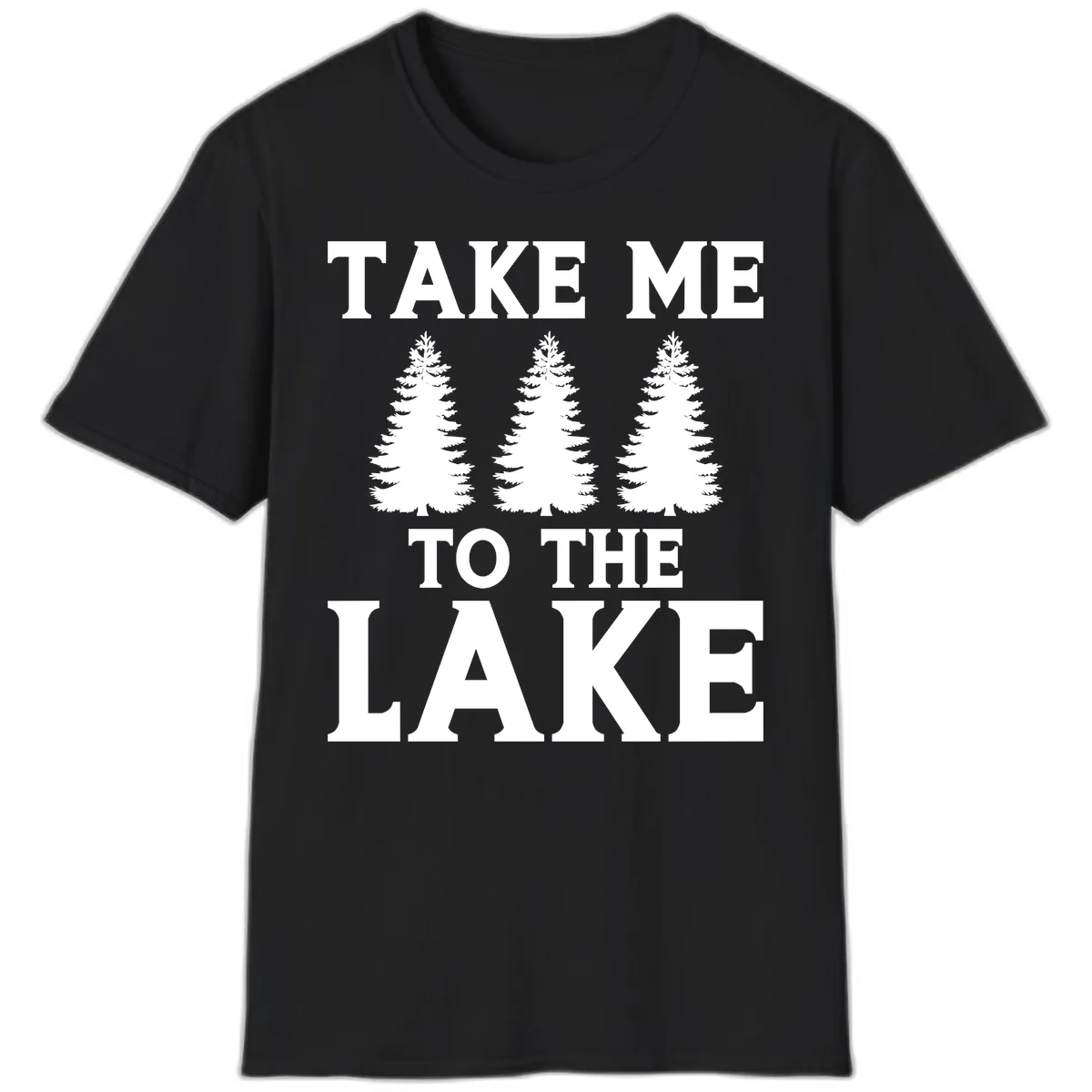 Take Me To The Lake Trees Design T-Shirt in Black