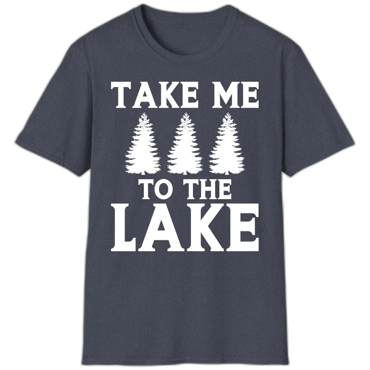 Take Me To The Lake Trees Design T-Shirt in Heather Navy