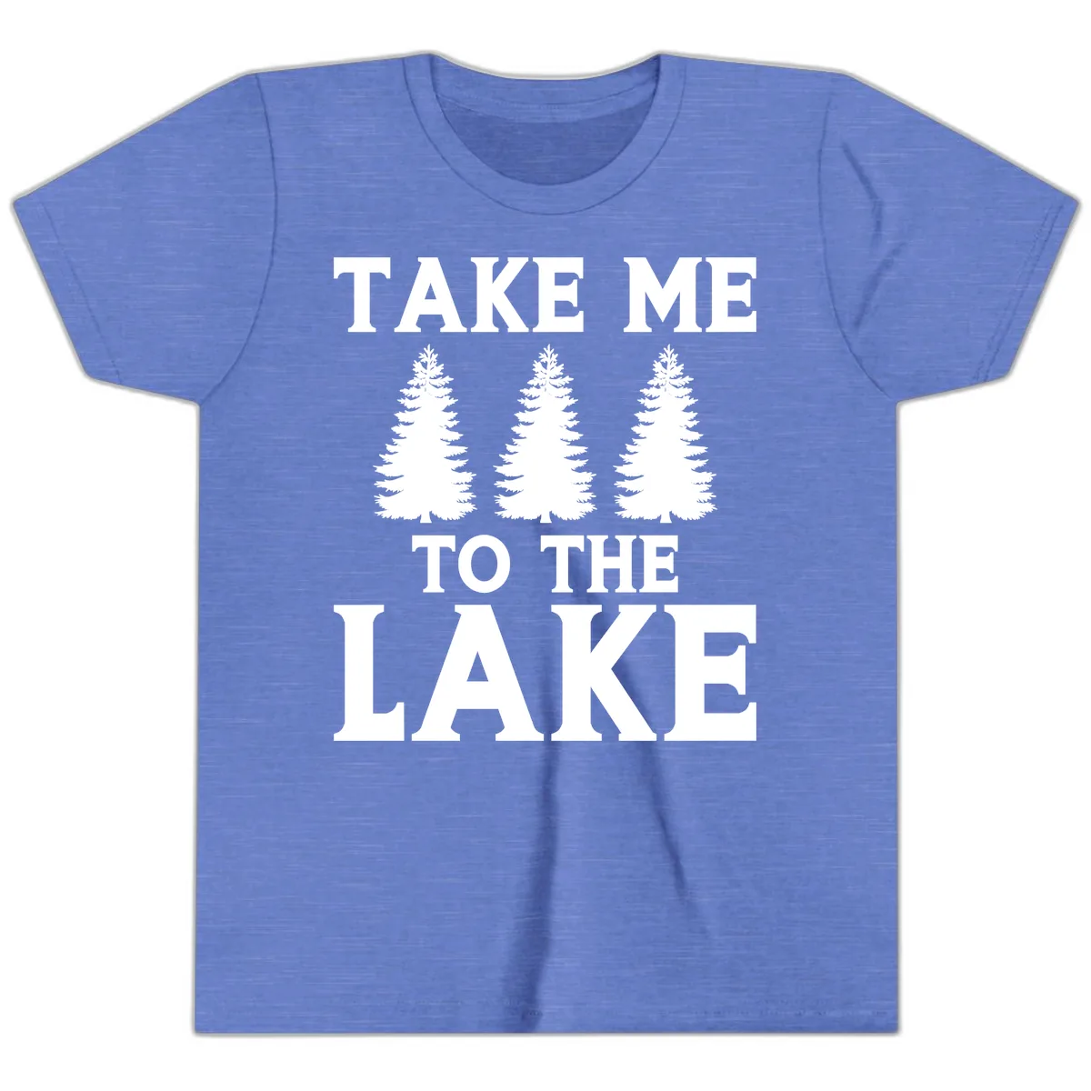 Take Me To The Lake Trees Design Youth T-Shirt in Heather Columbia Blue