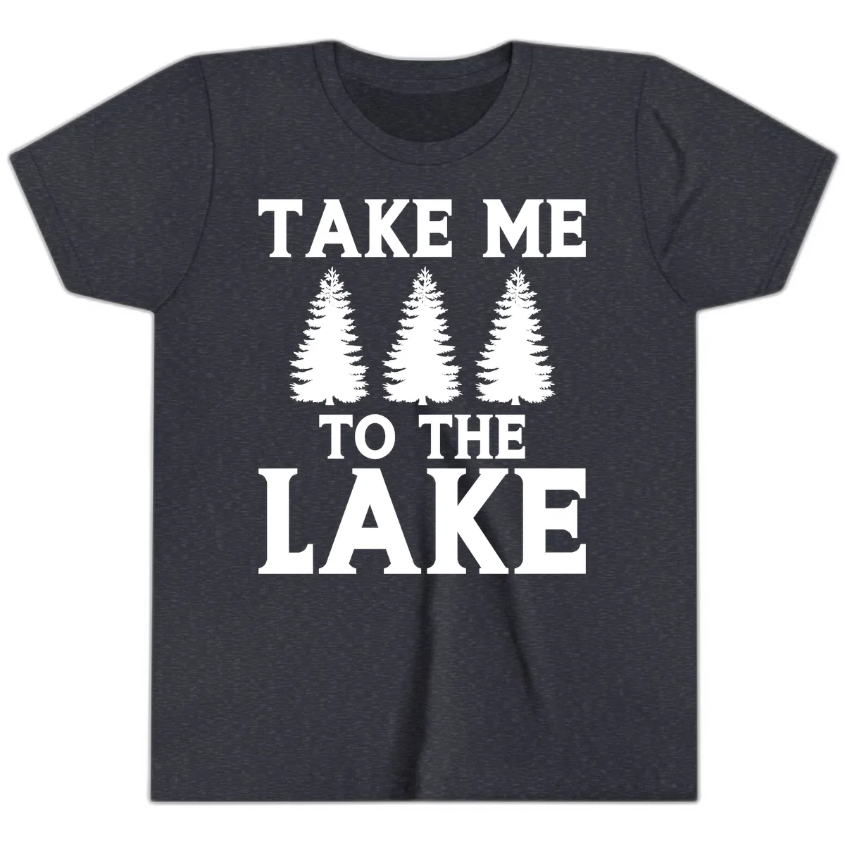 Take Me To The Lake Trees Design Youth T-Shirt in Heather Navy
