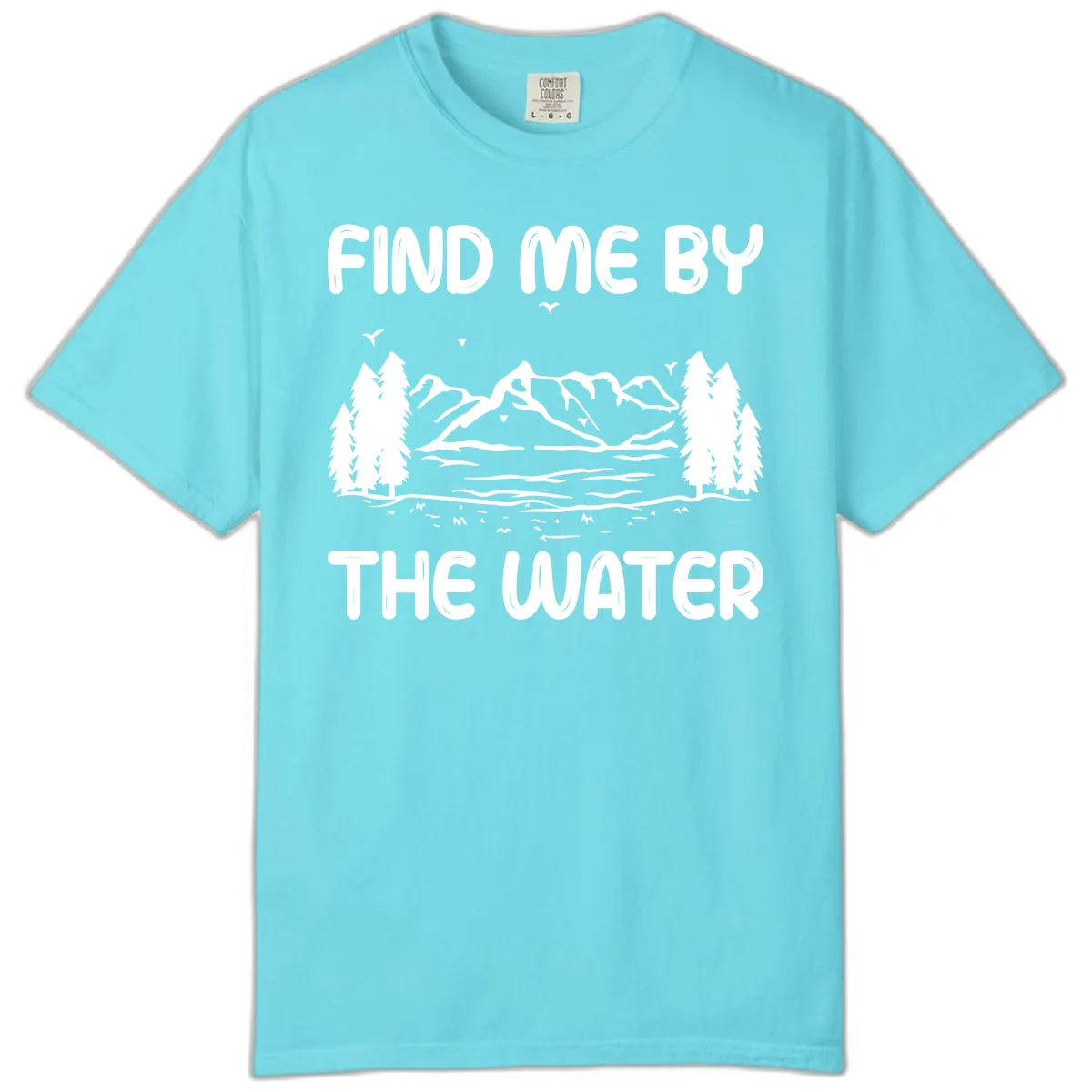 Find Me By The Water Mountain Design Comfort Color in Lagoon Blue