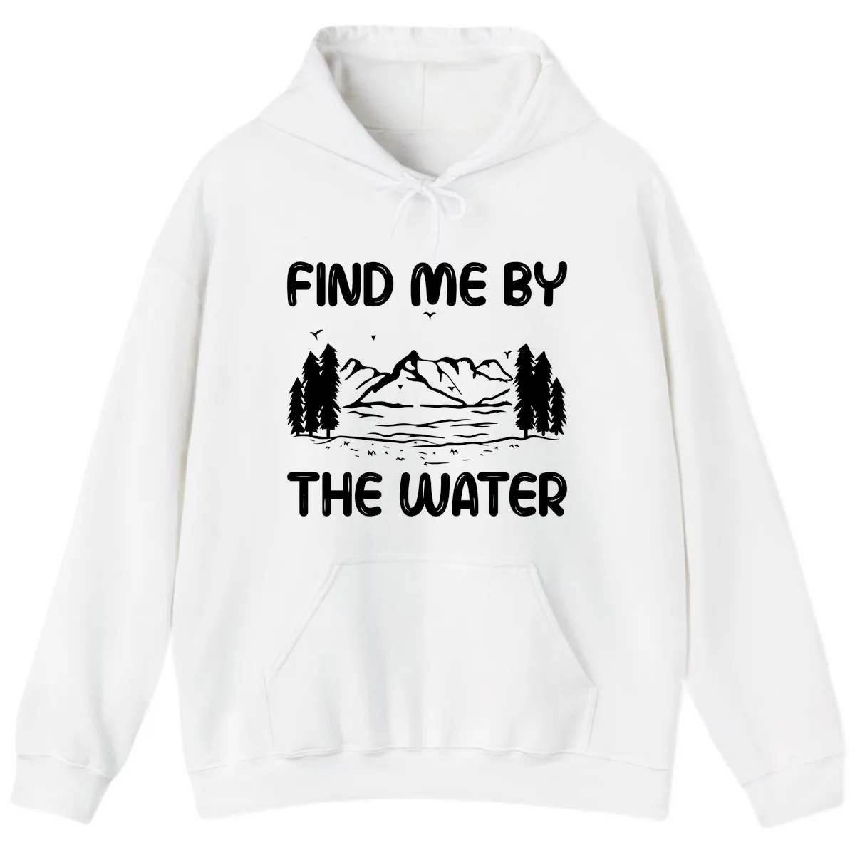 Find Me By The Water Mountain Design Hoodie in White