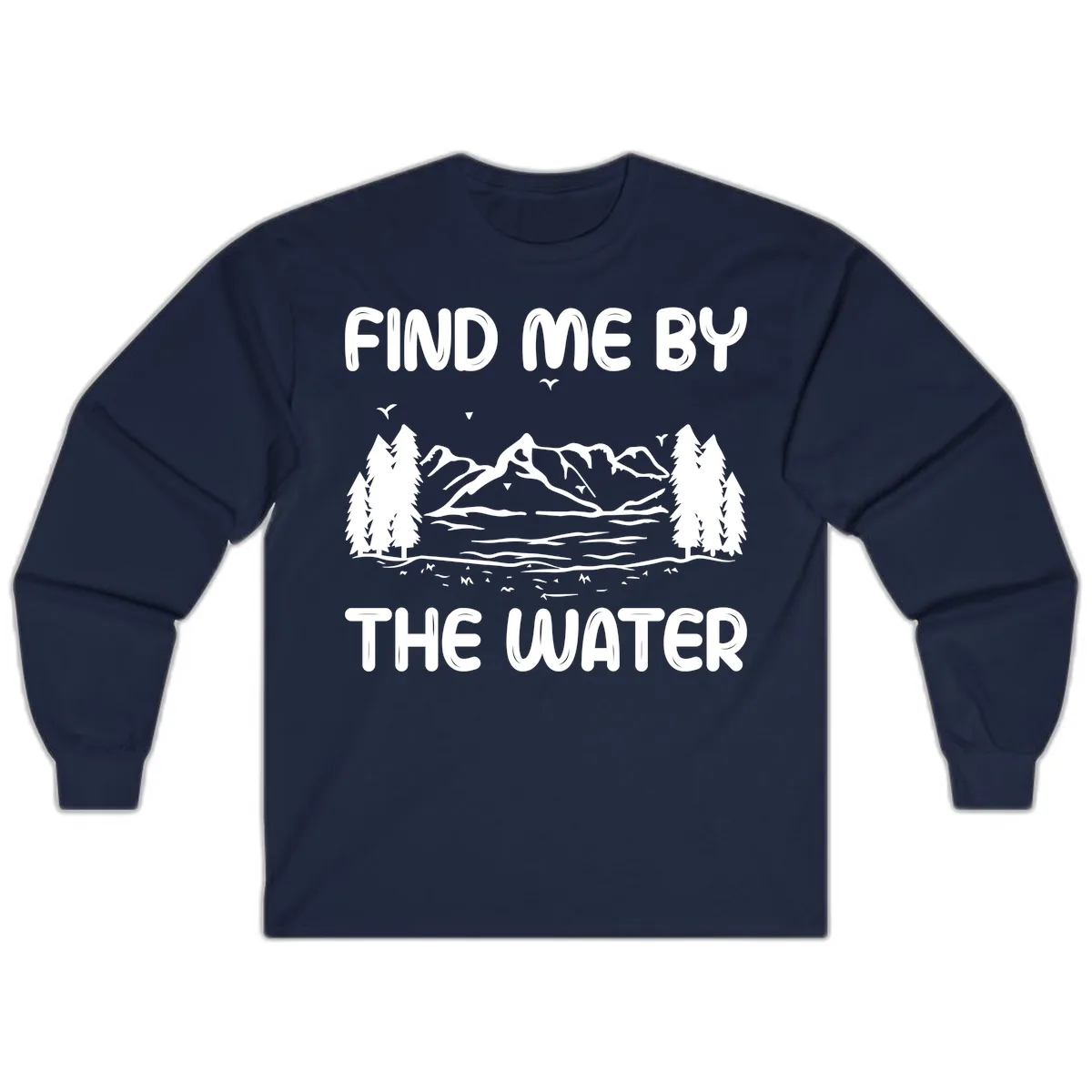 Find Me By The Water Mountain Design Long Sleeve in Navy