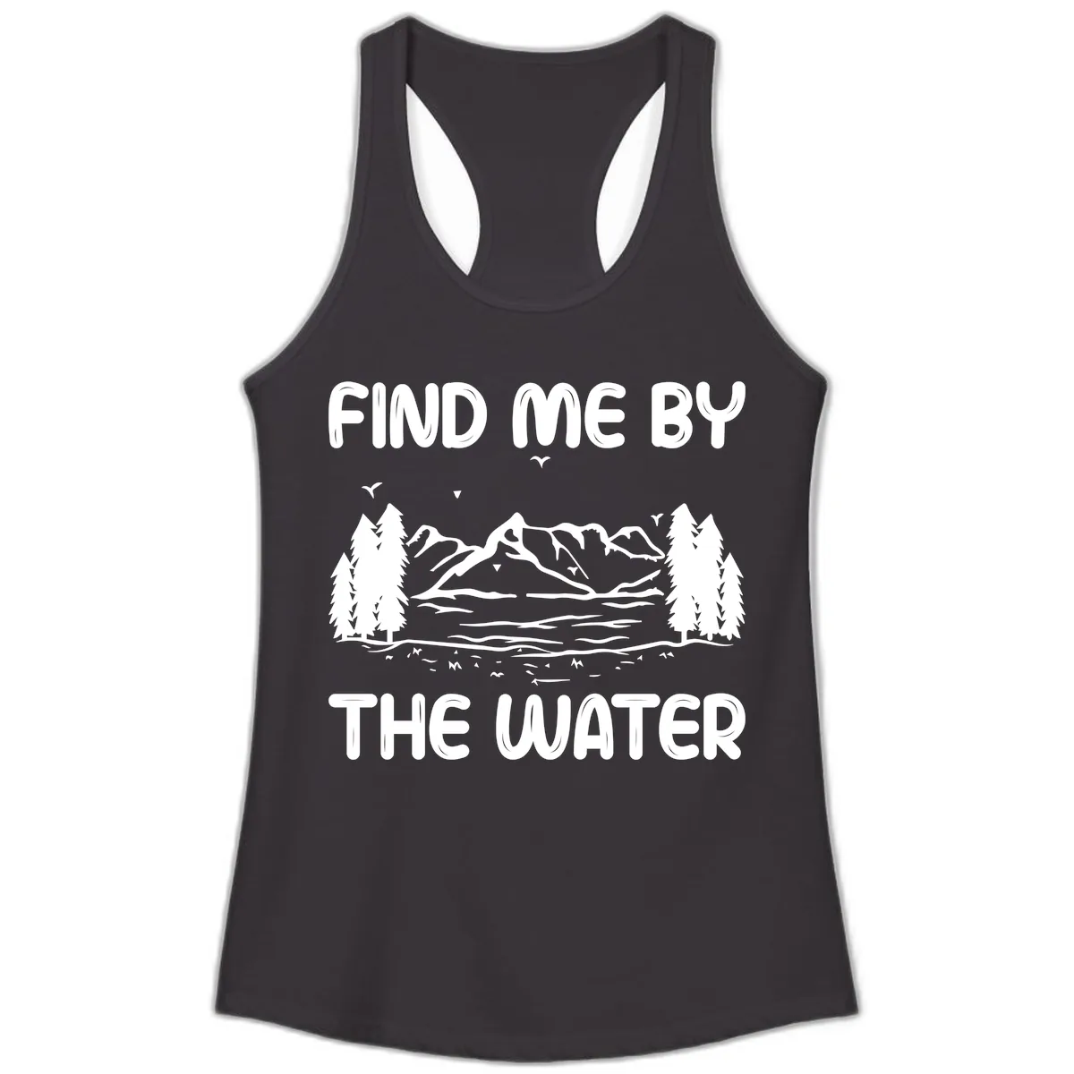Find Me By The Water Mountain Design Ladies Tank in Black