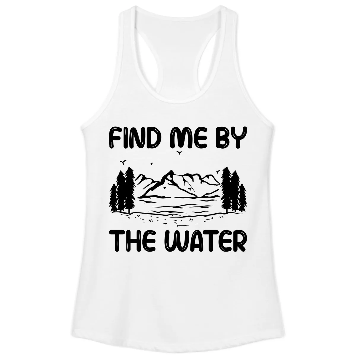 Find Me By The Water Mountain Design Ladies Tank in White