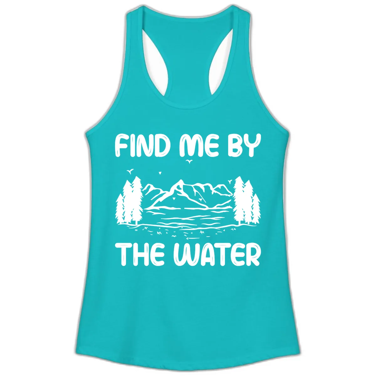 Find Me By The Water Mountain Design Ladies Tank in Tahiti Blue
