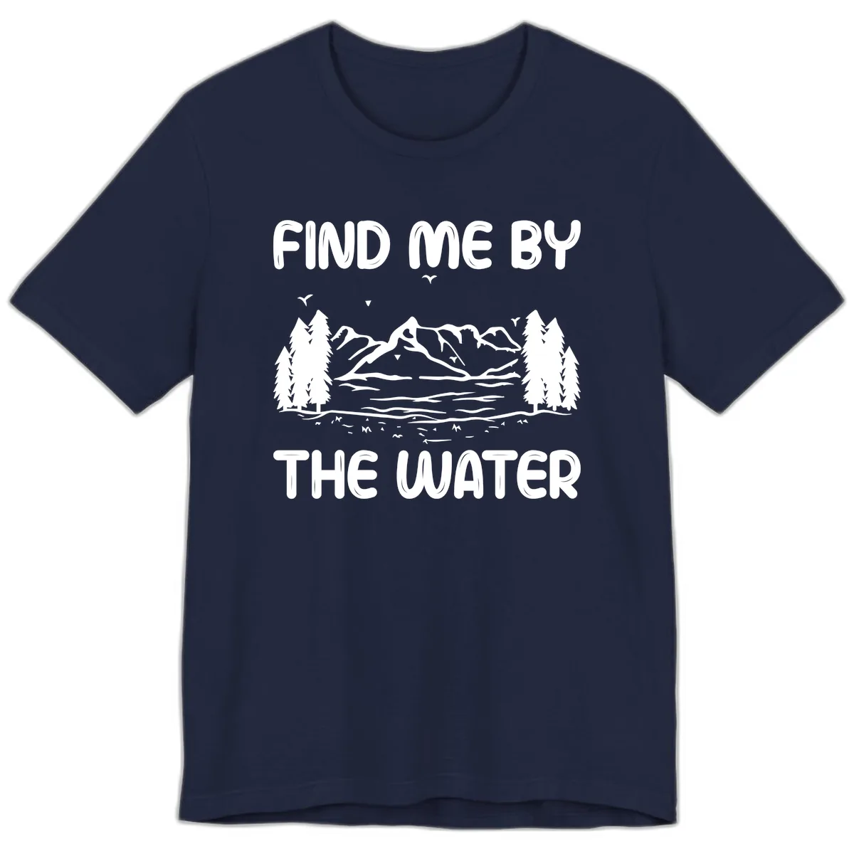 Find Me By The Water Mountain Design Premium T-Shirt in Navy